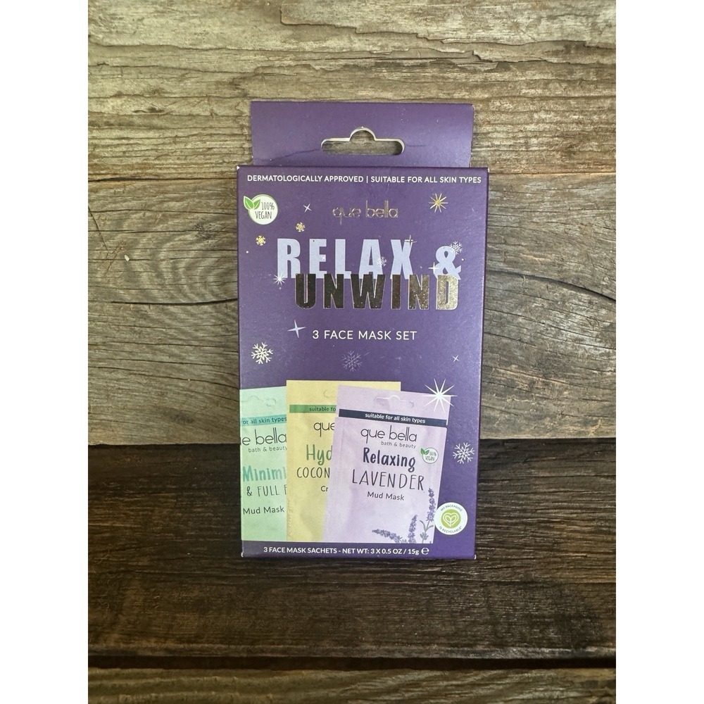 Que Bella Relax & Unwind Face Mask Set‎ 3pk | Vegan | MSRP = $15